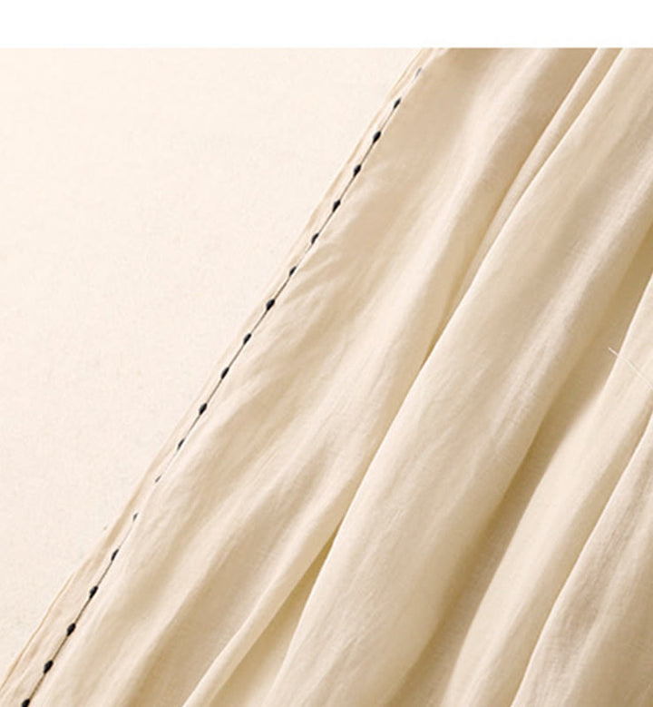 Pantaloni da donna in cotone a gamba larga con tasche, lunghezza alla caviglia, con coulisse e ricamo tinta unita Buddha Stones Commute - image 5