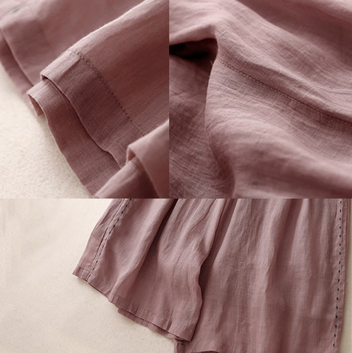 Pantaloni da donna in cotone a gamba larga con tasche, lunghezza alla caviglia, con coulisse e ricamo tinta unita Buddha Stones Commute