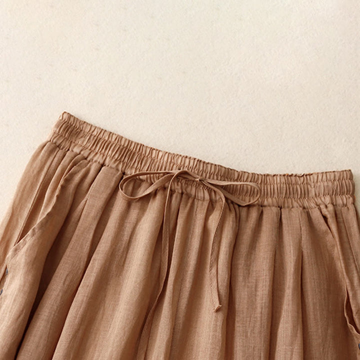 Pantaloni da donna in cotone a gamba larga con tasche, lunghezza alla caviglia, con coulisse e ricamo tinta unita Buddha Stones Commute