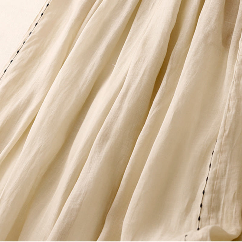 Pantaloni da donna in cotone a gamba larga con tasche, lunghezza alla caviglia, con coulisse e ricamo tinta unita Buddha Stones Commute - image 4