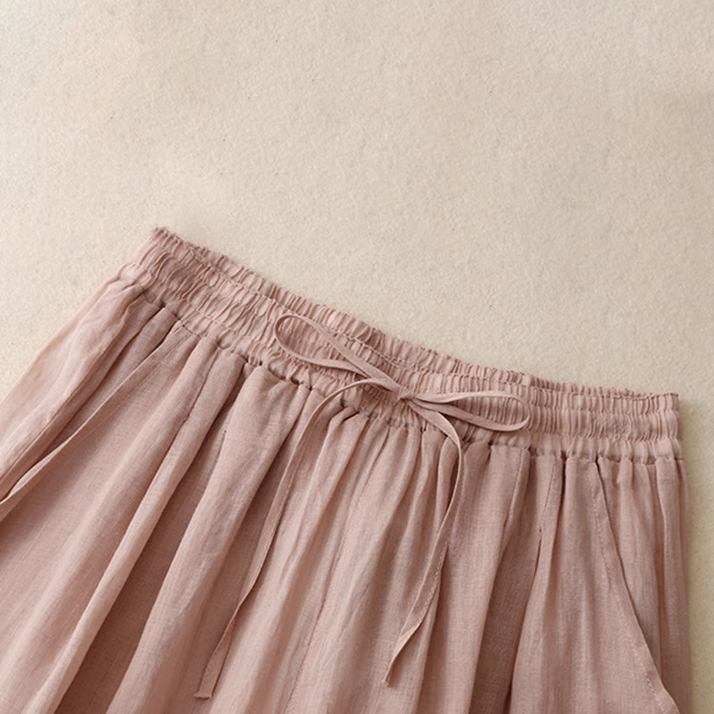 Pantaloni da donna in cotone a gamba larga con tasche, lunghezza alla caviglia, con coulisse e ricamo tinta unita Buddha Stones Commute