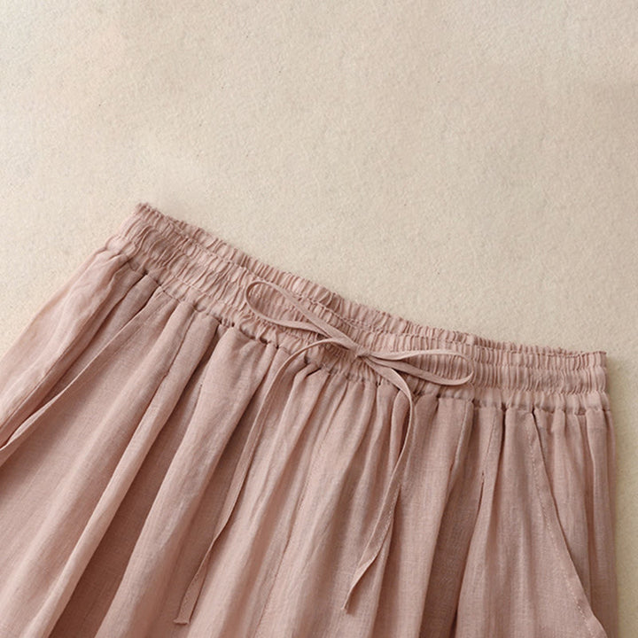Pantaloni da donna in cotone a gamba larga con tasche, lunghezza alla caviglia, con coulisse e ricamo tinta unita Buddha Stones Commute