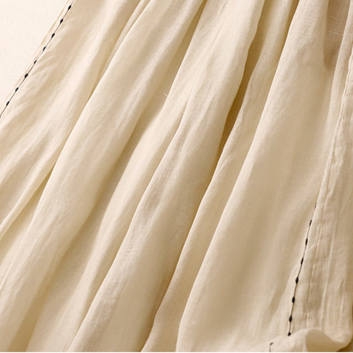 Pantaloni da donna in cotone a gamba larga con tasche, lunghezza alla caviglia, con coulisse e ricamo tinta unita Buddha Stones Commute - image 4