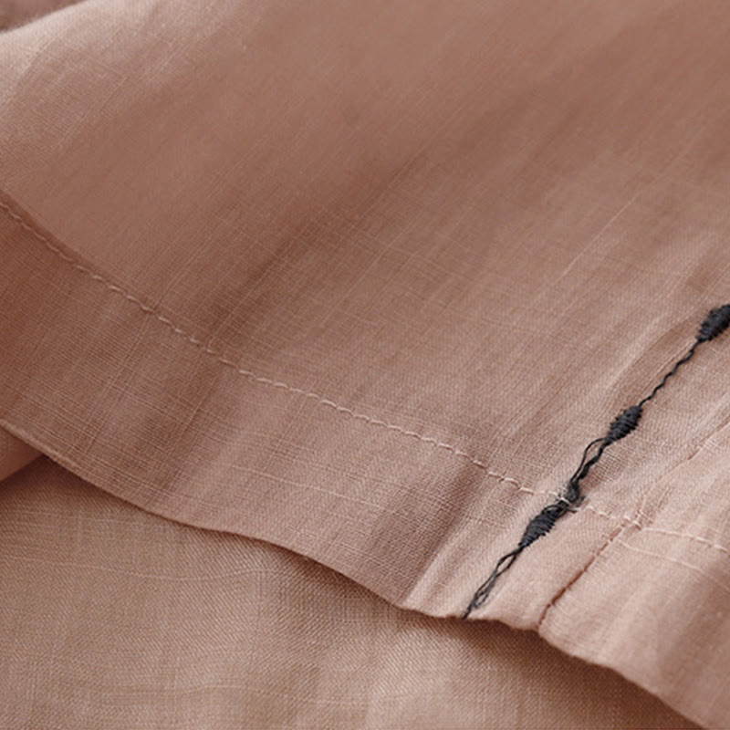 Pantaloni da donna in cotone a gamba larga con tasche, lunghezza alla caviglia, con coulisse e ricamo tinta unita Buddha Stones Commute