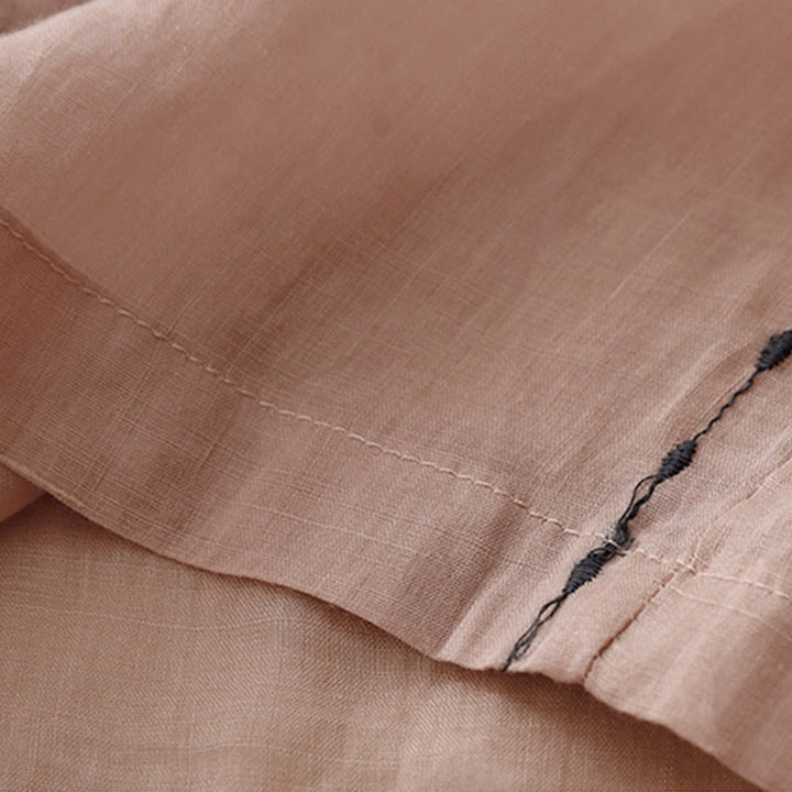 Pantaloni da donna in cotone a gamba larga con tasche, lunghezza alla caviglia, con coulisse e ricamo tinta unita Buddha Stones Commute