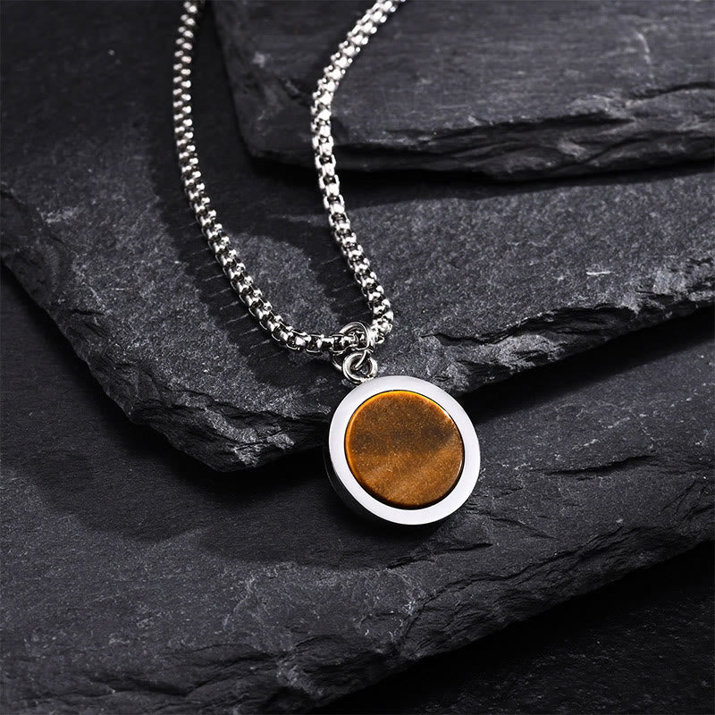 Collana con ciondolo di purificazione in acciaio al titanio, Buddha Stones, pietra naturale, turchese, occhio di tigre, lazurite, lapislazzuli, malachite - Occhio di tigre - image 0