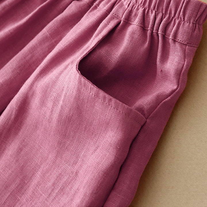Pantaloni da donna Buddha Stones Summer Commute in cotone alla caviglia, con tasche, colore puro