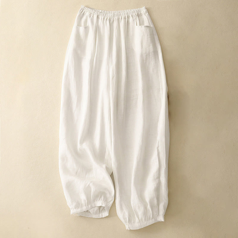 Pantaloni da donna Buddha Stones Summer Commute in cotone alla caviglia, con tasche, colore puro