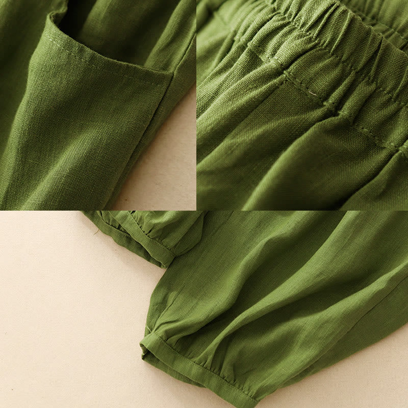 Pantaloni da donna Buddha Stones Summer Commute in cotone alla caviglia, con tasche, colore puro