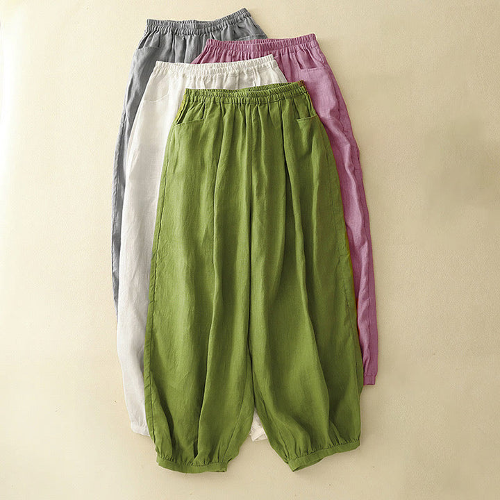 Pantaloni da donna Buddha Stones Summer Commute in cotone alla caviglia, con tasche, colore puro