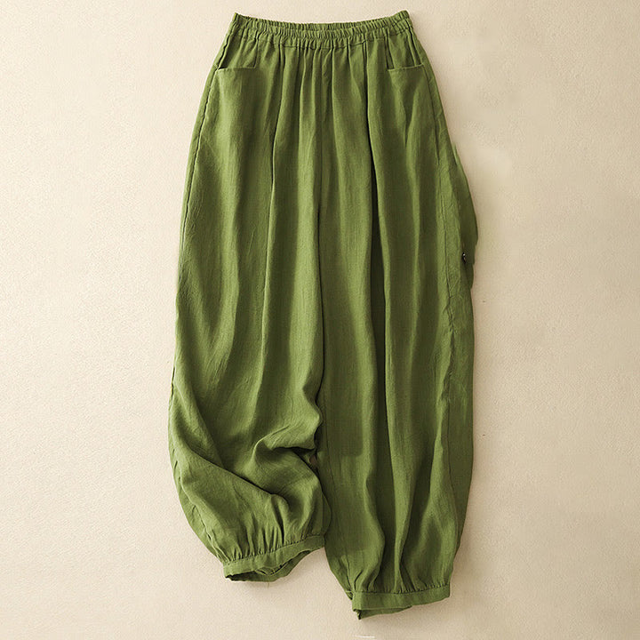 Pantaloni da donna Buddha Stones Summer Commute in cotone alla caviglia, con tasche, colore puro