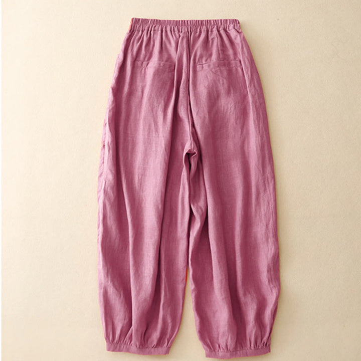 Pantaloni da donna Buddha Stones Summer Commute in cotone alla caviglia, con tasche, colore puro