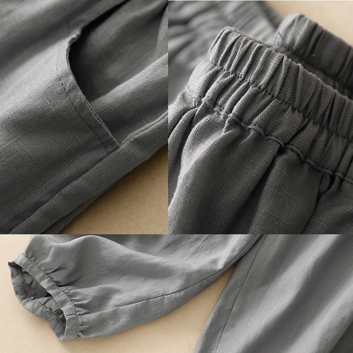 Pantaloni da donna Buddha Stones Summer Commute in cotone alla caviglia, con tasche, colore puro
