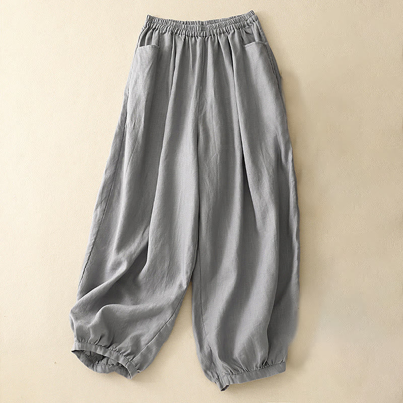Pantaloni da donna Buddha Stones Summer Commute in cotone alla caviglia, con tasche, colore puro