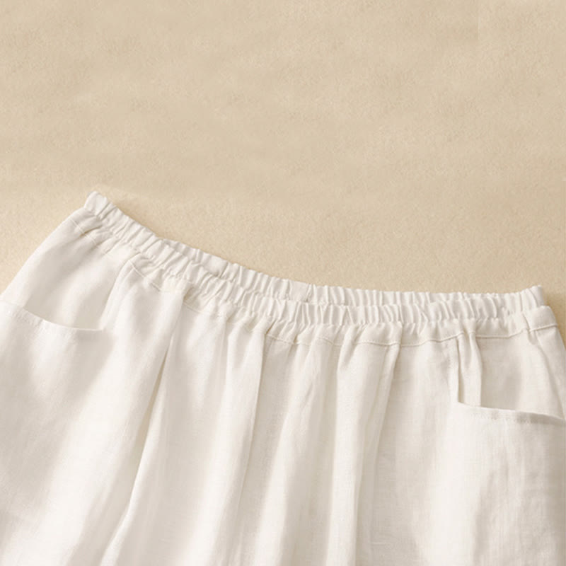 Pantaloni da donna Buddha Stones Summer Commute in cotone alla caviglia, con tasche, colore puro