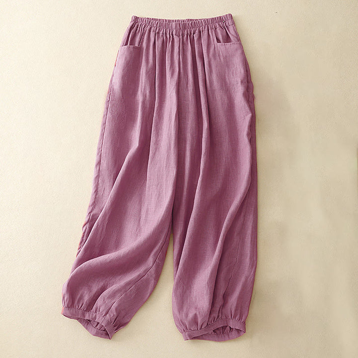 Pantaloni da donna Buddha Stones Summer Commute in cotone alla caviglia, con tasche, colore puro