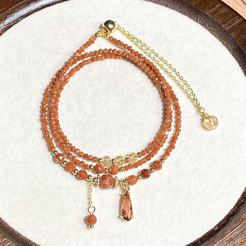 Bracciale multistrato positivo con perline di pietra d'oro naturale da 2 mm Buddha Stones
