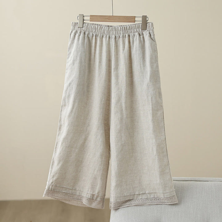 Pantaloni da donna in cotone a gamba larga con tasche, modello Buddha Stones Commute, modello retrò in pizzo semplice patchwork, lunghezza 7-8 - Biancheria - US8-10, UK/AU12-14, EU40-42 (2XL) - image 0