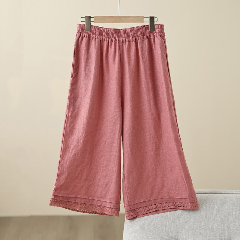 Pantaloni da donna in cotone a gamba larga con tasche, modello Buddha Stones Commute, modello retrò in pizzo semplice patchwork, lunghezza 7-8 - Corallo chiaro - US8-10, UK/AU12-14, EU40-42 (2XL) - image 10