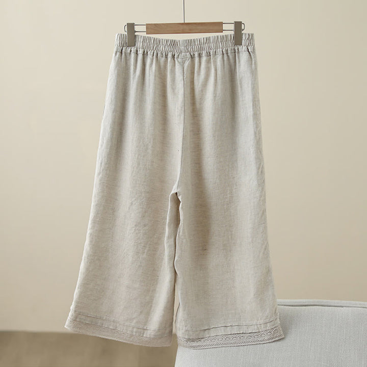 Pantaloni da donna in cotone a gamba larga con tasche, modello Buddha Stones Commute, modello retrò in pizzo semplice patchwork, lunghezza 7-8 - image 1