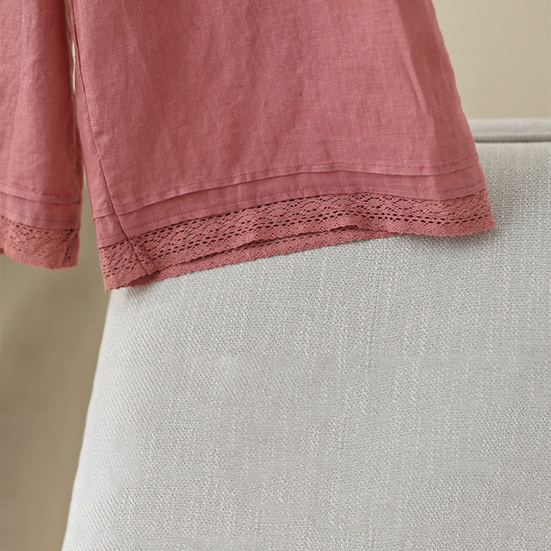 Pantaloni da donna in cotone a gamba larga con tasche, modello Buddha Stones Commute, modello retrò in pizzo semplice patchwork, lunghezza 7-8 - image 13