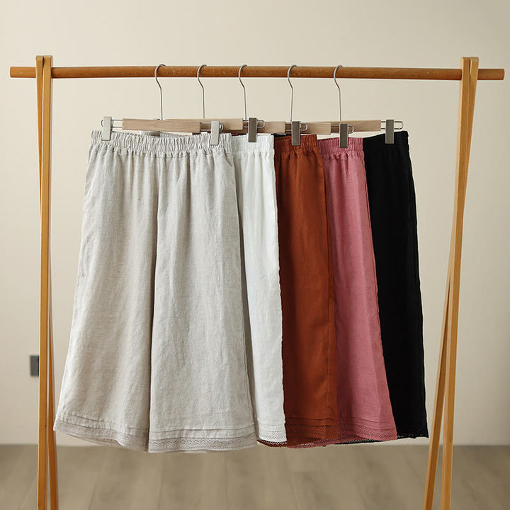 Pantaloni da donna in cotone a gamba larga con tasche, modello Buddha Stones Commute, modello retrò in pizzo semplice patchwork, lunghezza 7-8 - image 27