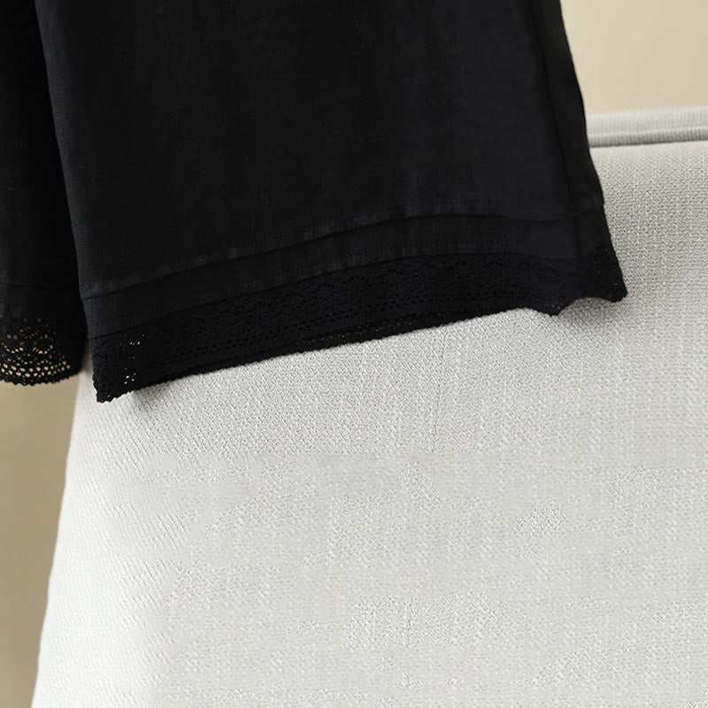 Pantaloni da donna in cotone a gamba larga con tasche, modello Buddha Stones Commute, modello retrò in pizzo semplice patchwork, lunghezza 7-8 - image 26