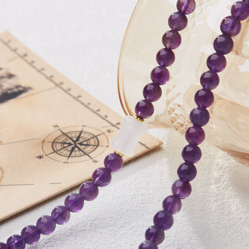 Bracciale multistrato in equilibrio di loto, con perle di ametista naturale, pendente con zucca e calcedonio, perline Buddha Stones