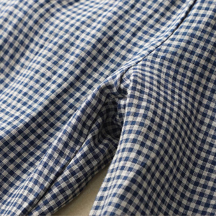Pantaloni da donna in lino e cotone a gamba larga con tasche, modello casual a quadri Buddha Stones Commute, lunghezza 7-8