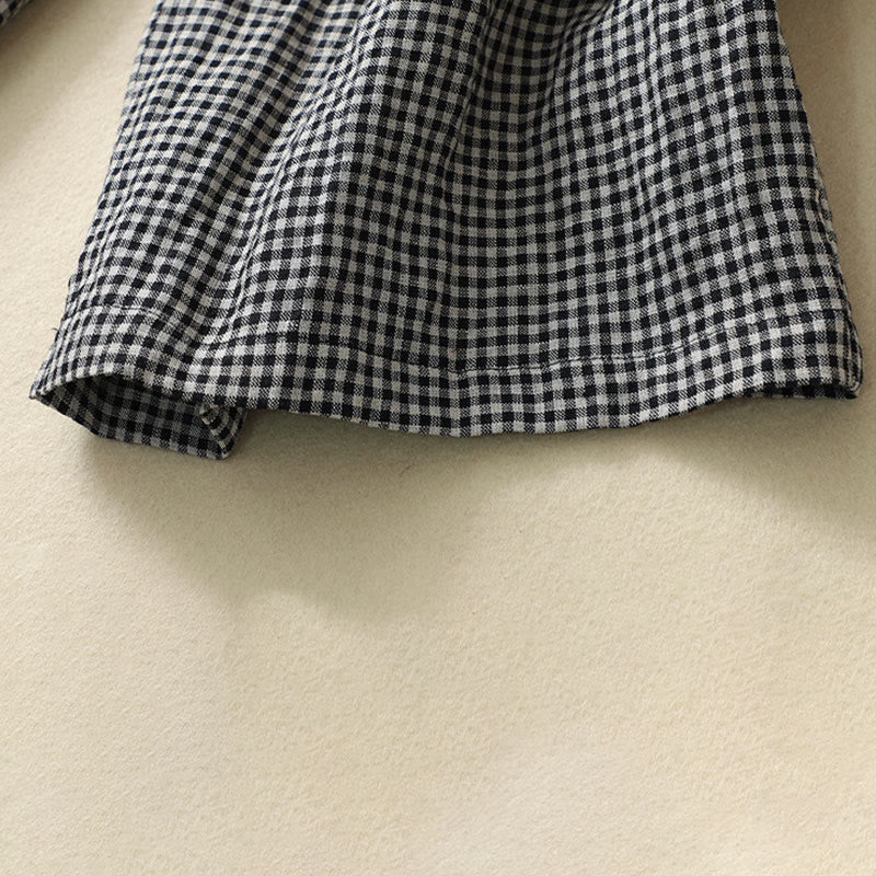 Pantaloni da donna in lino e cotone a gamba larga con tasche, modello casual a quadri Buddha Stones Commute, lunghezza 7-8