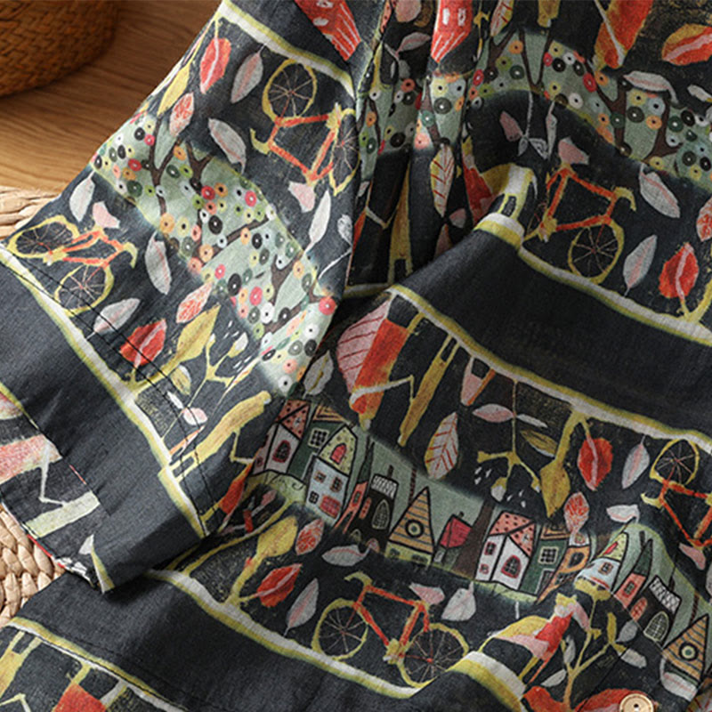 Camicia da donna a maniche a tre quarti in poliestere con scollo a V e stampa Buddha Stones piante, con bottoni. - image 12