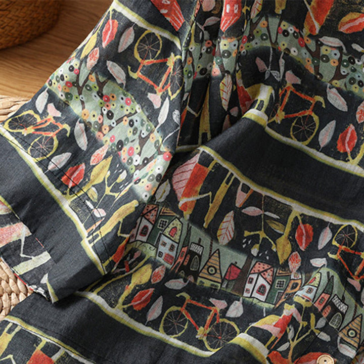Camicia da donna a maniche a tre quarti in poliestere con scollo a V e stampa Buddha Stones piante, con bottoni. - image 12