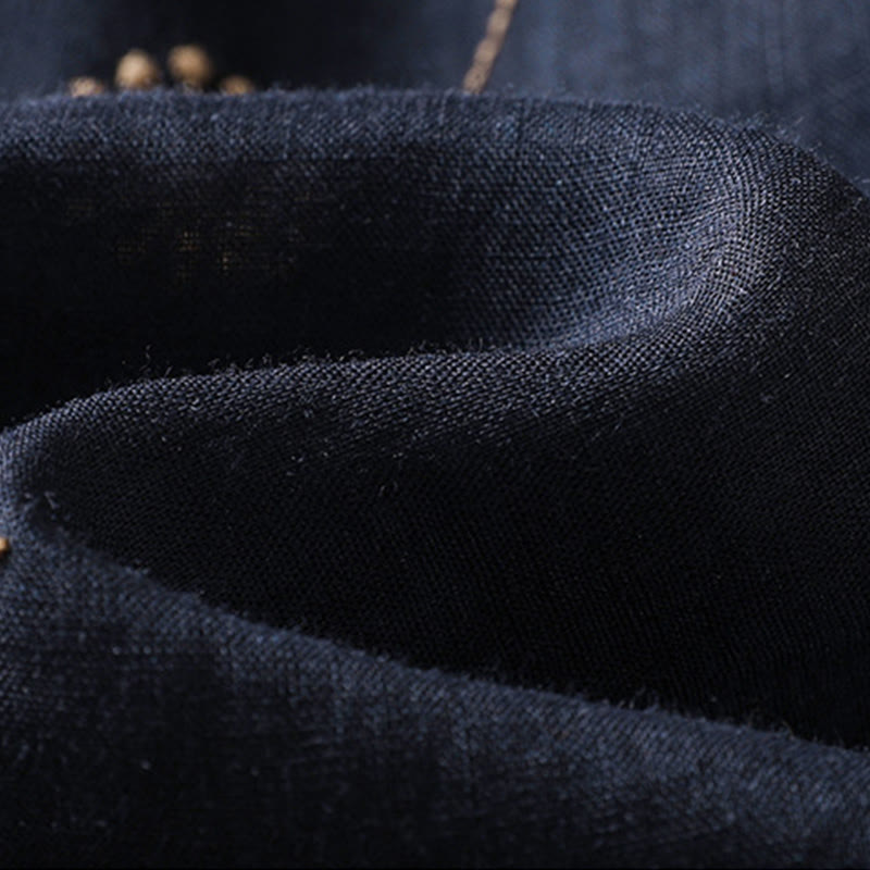 Pantaloni da donna in cotone e lino a gamba larga, modello Buddha Stones MidnightBlue Casual Commute con motivo a dente di leone