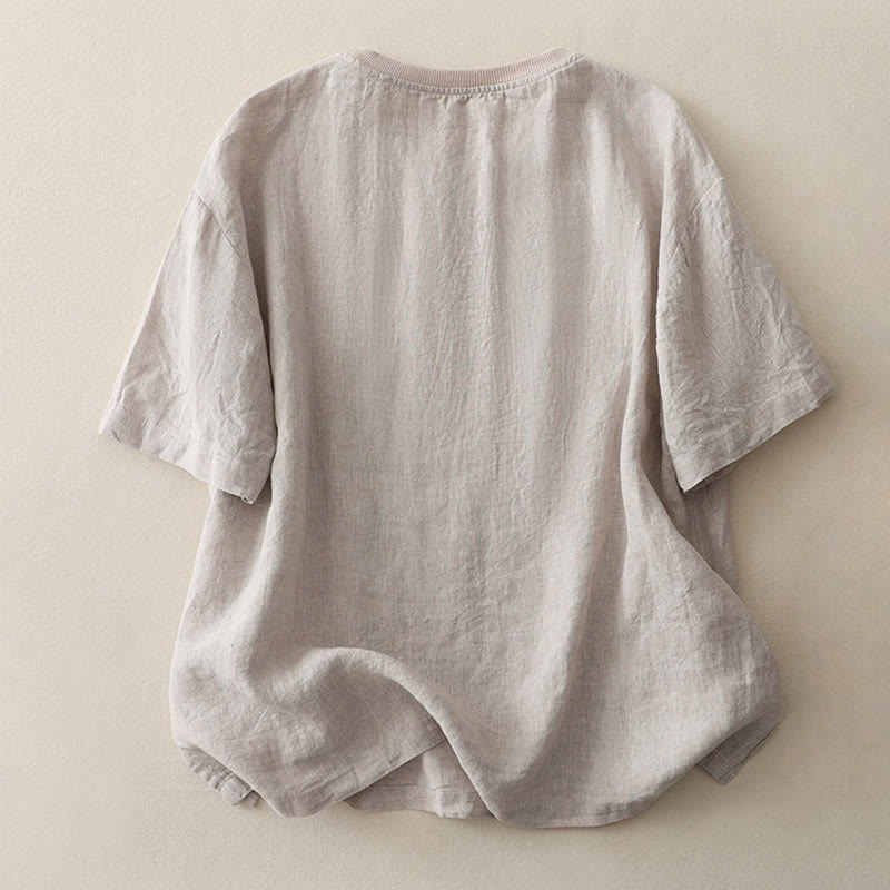 Maglietta da donna in poliestere a maniche corte con scollo rotondo e motivo Buddha Stones, semplice e con lavorazione a fili - image 25