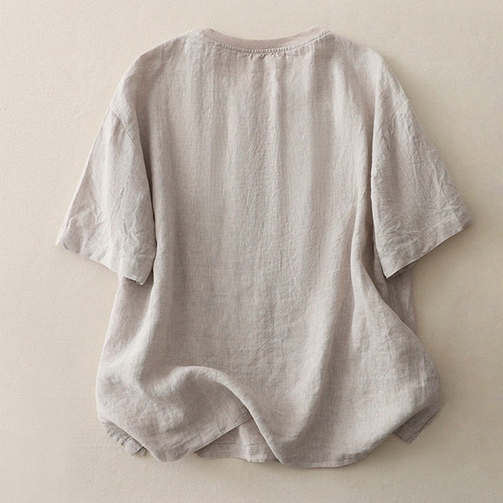 Maglietta da donna in poliestere a maniche corte con scollo rotondo e motivo Buddha Stones, semplice e con lavorazione a fili - image 25