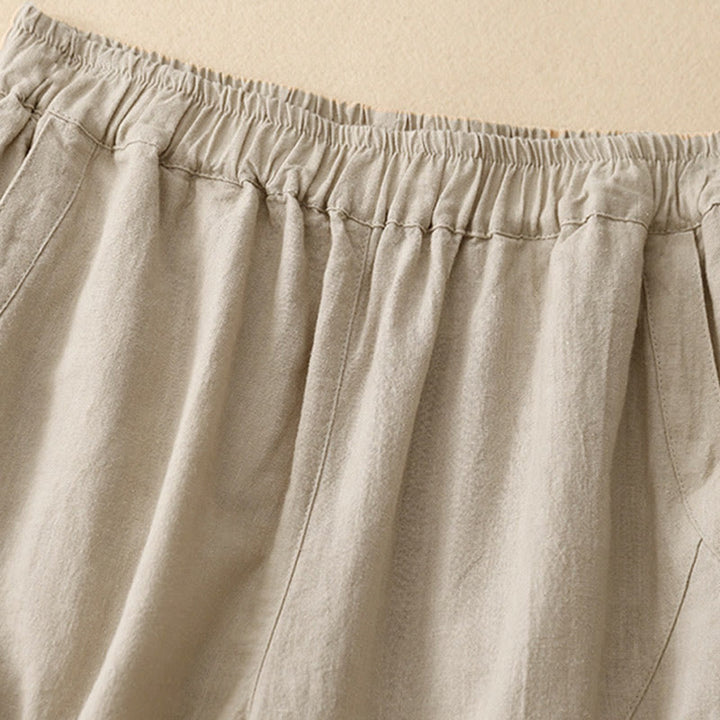 Pantaloni a gamba larga in cotone con tasche, Buddha Stones Commute Casual Pure Color da donna