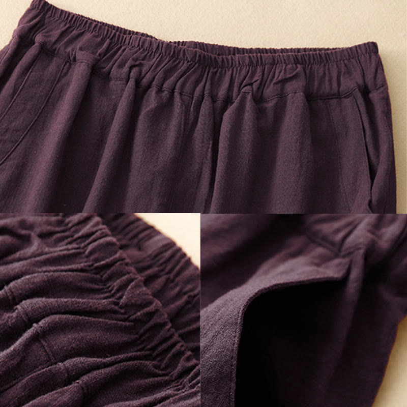 Pantaloni a gamba larga in cotone con tasche, Buddha Stones Commute Casual Pure Color da donna