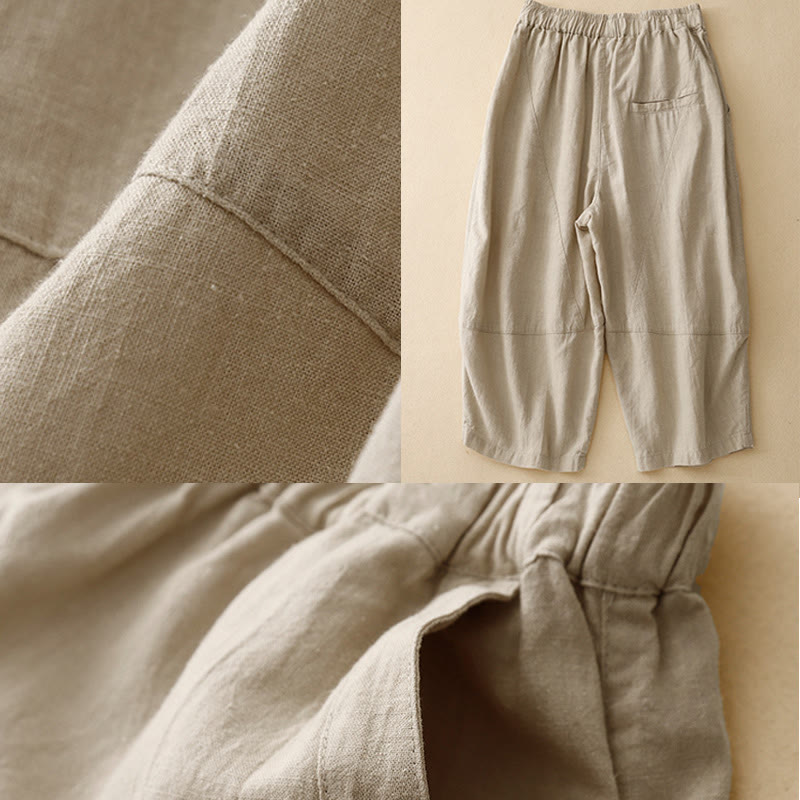 Pantaloni a gamba larga in cotone con tasche, Buddha Stones Commute Casual Pure Color da donna
