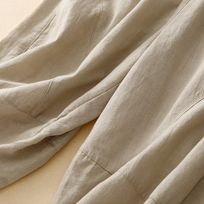 Pantaloni a gamba larga in cotone con tasche, Buddha Stones Commute Casual Pure Color da donna - image 3