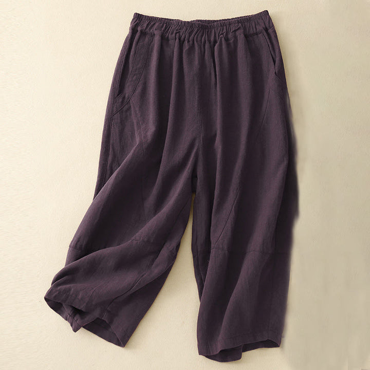 Pantaloni a gamba larga in cotone con tasche, Buddha Stones Commute Casual Pure Color da donna