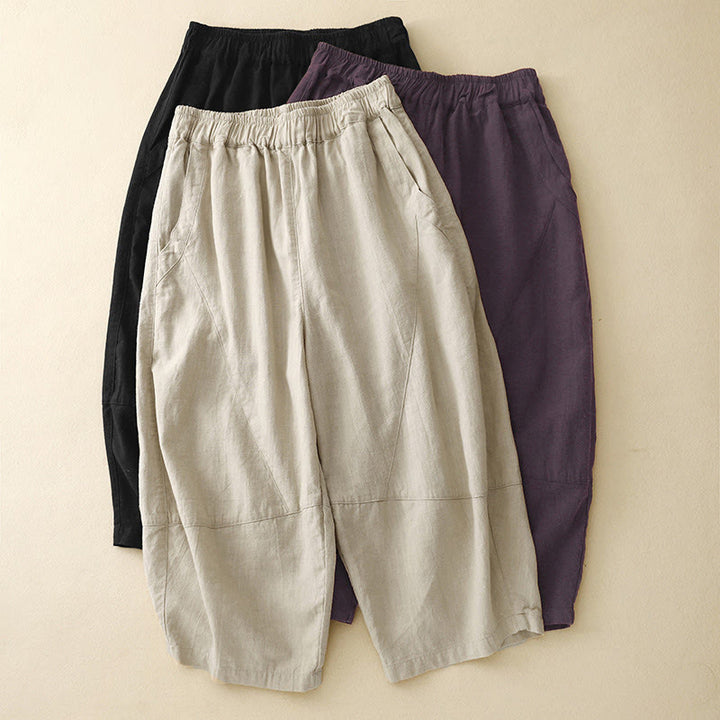 Pantaloni a gamba larga in cotone con tasche, Buddha Stones Commute Casual Pure Color da donna