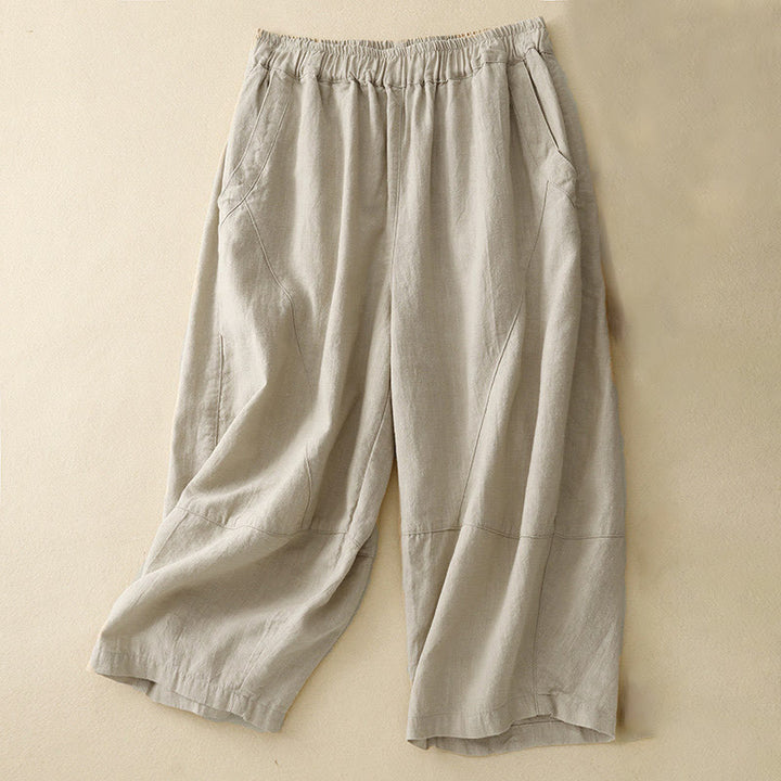 Pantaloni a gamba larga in cotone con tasche, Buddha Stones Commute Casual Pure Color da donna