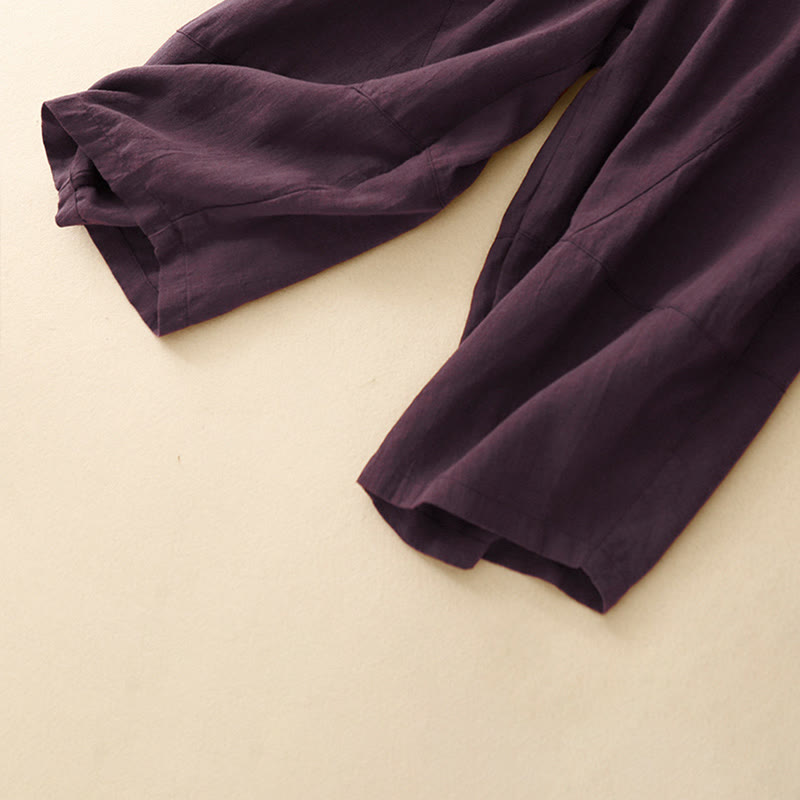Pantaloni a gamba larga in cotone con tasche, Buddha Stones Commute Casual Pure Color da donna