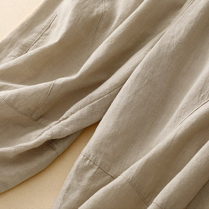 Pantaloni a gamba larga in cotone con tasche, Buddha Stones Commute Casual Pure Color da donna