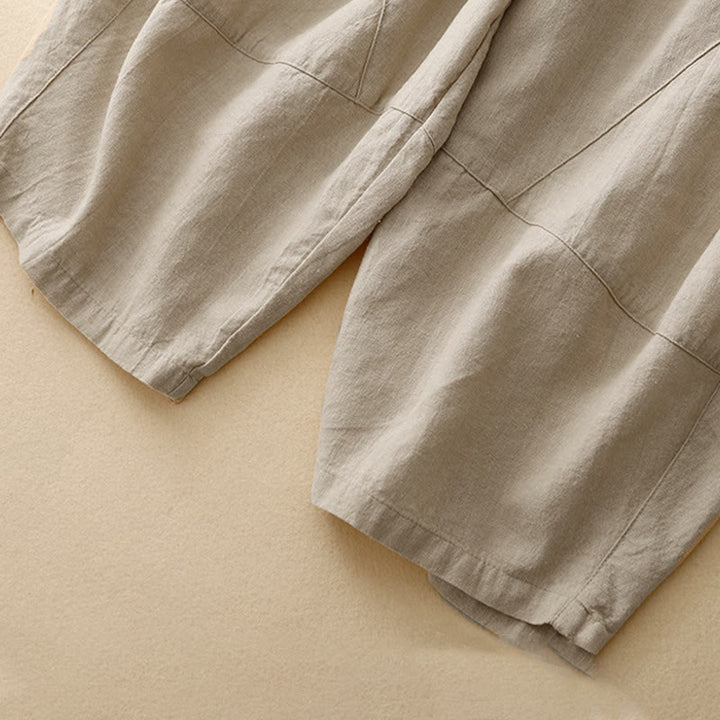 Pantaloni a gamba larga in cotone con tasche, Buddha Stones Commute Casual Pure Color da donna