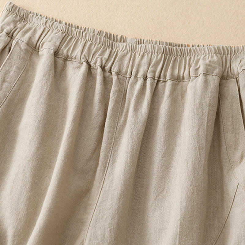 Pantaloni a gamba larga in cotone con tasche, Buddha Stones Commute Casual Pure Color da donna - image 1