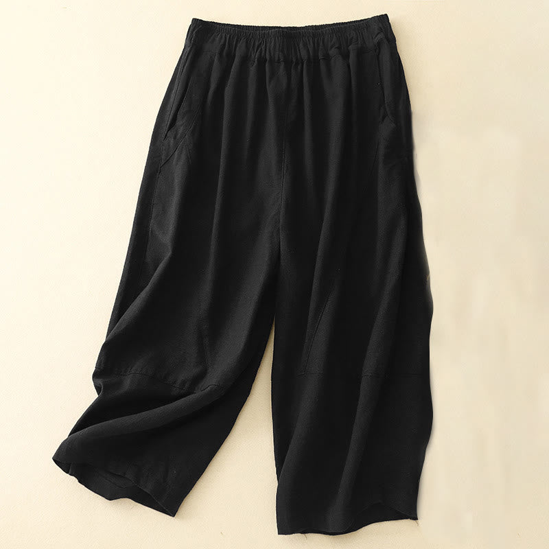 Pantaloni a gamba larga in cotone con tasche, Buddha Stones Commute Casual Pure Color da donna