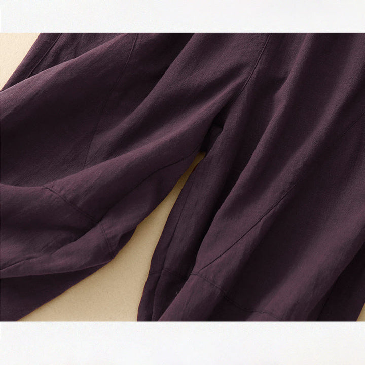 Pantaloni a gamba larga in cotone con tasche, Buddha Stones Commute Casual Pure Color da donna