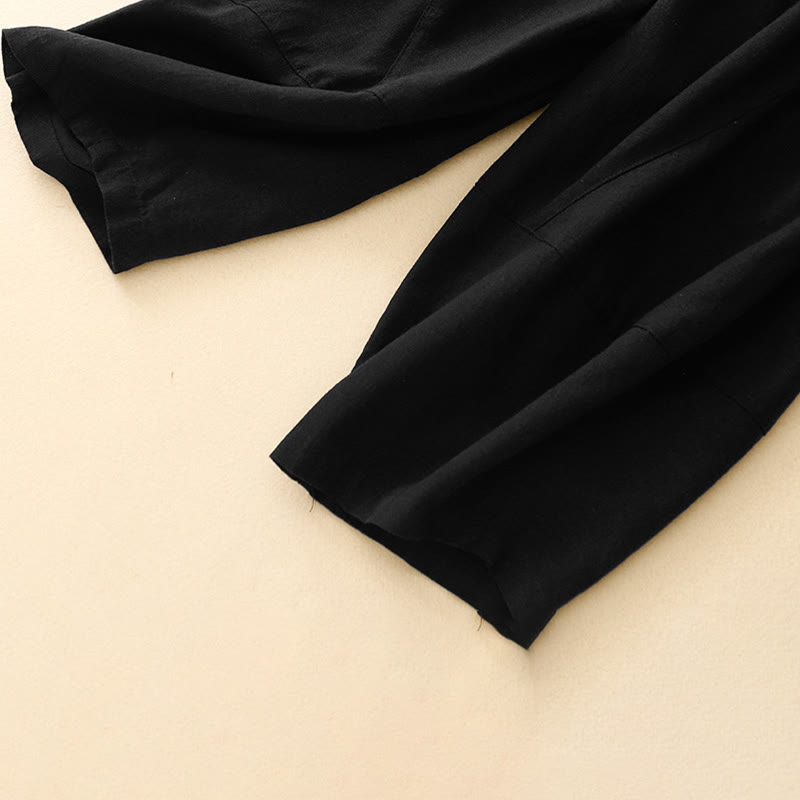 Pantaloni a gamba larga in cotone con tasche, Buddha Stones Commute Casual Pure Color da donna