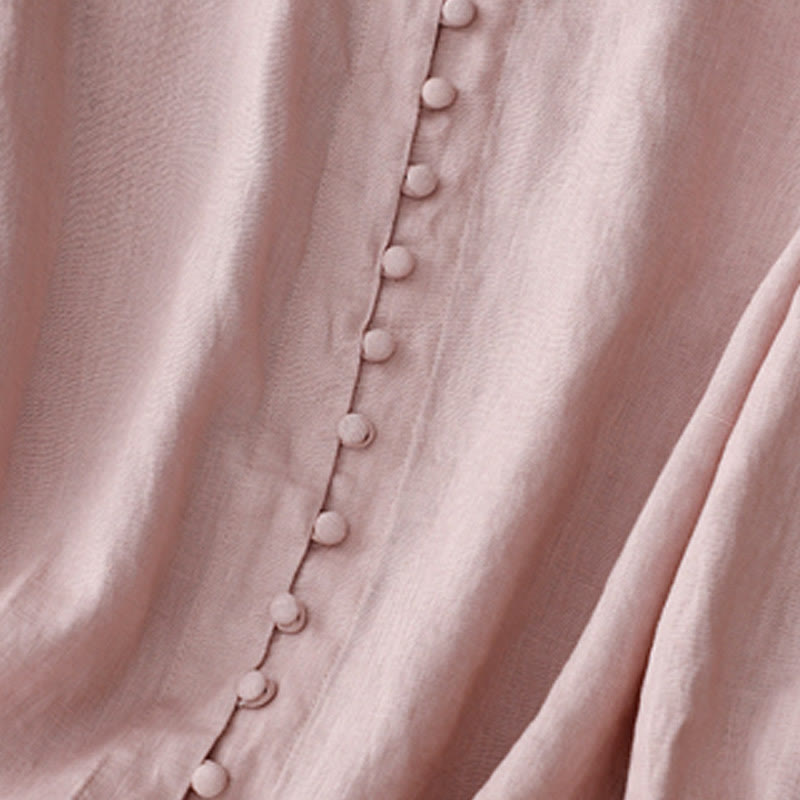 Camicia da donna a maniche lunghe in cotone e lino con scollo a V Buddha Stones - image 3